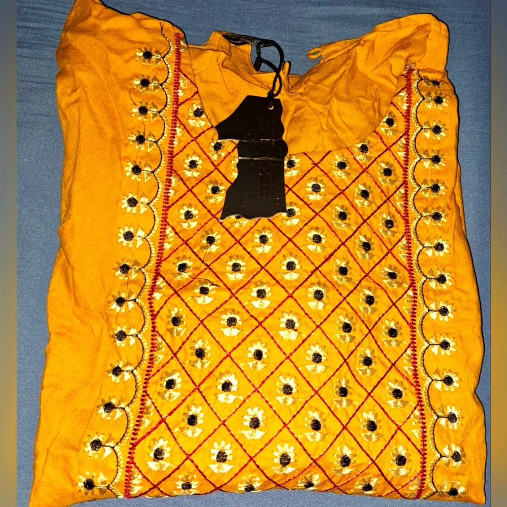 Embroidered Yellow Tunic with Floral Accents